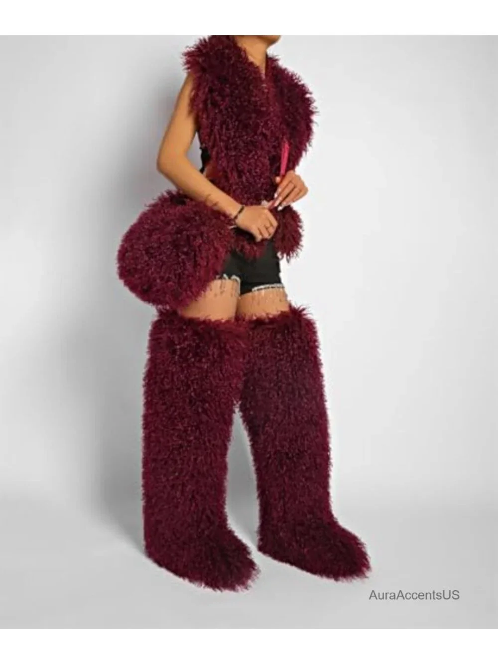 Faux Fur Hobo Shoulder Bag Y2K Fluffy Crossbody Purse with Adjustable Strap